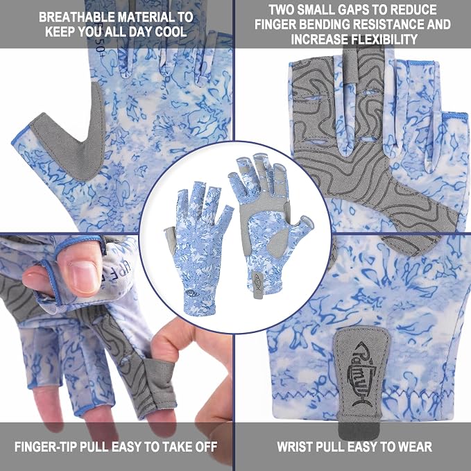 Palmyth UV Protection Fishing Fingerless Gloves UPF50+ Sun Gloves Men Women for Kayaking, Hiking, Paddling, Driving, Canoeing, Rowing