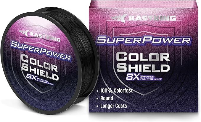 KastKing Superpower ColorShield Braided Fishing Line - Colorfast Braided Line, 100% Solution Dyed UHMWPE Fiber, Smooth & Strong Superline, Near Zero Stretch, Sensitive, High Abrasion Resistance