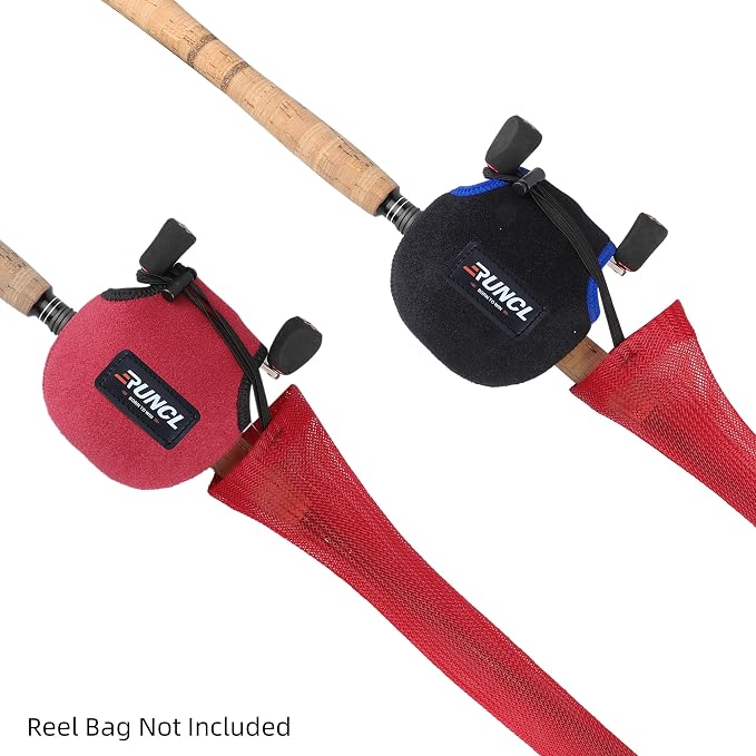 RUNCL Fishing Rod Sleeves & Reel Bags, Spinning/Casting Rod Socks & Spinning/Baitcasting Reel Covers - Protection Solution, Space Saver, Perfect Storage - Fishing Pole Sleeves & Reel Pouch (2 Pack)