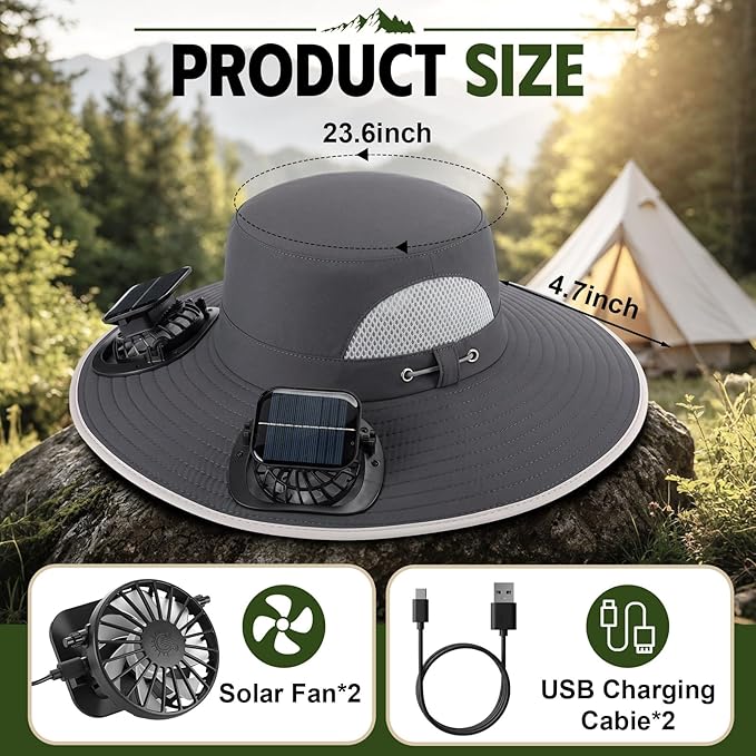 Syhood Solar Powered Fan Hat Neck Gaiter Arm Sleeves Sun Bucket Hat with Fan Cooling Wide Brim Hats for Fishing Hiking