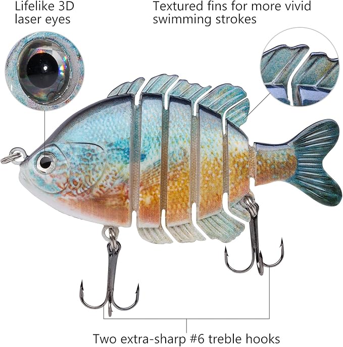 BASSDASH SwimPanfish Multi Jointed Panfish Bluegill Swimbaits Hard Topwater Bass Lures Fishing Lure Crank Saltwater 3.5in/0.85oz