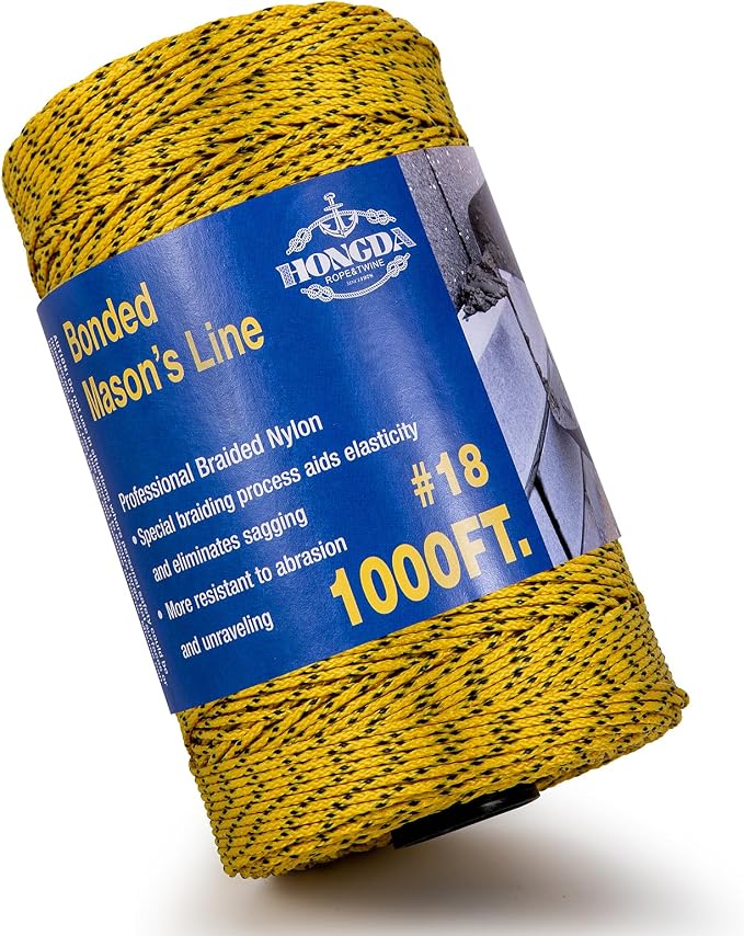 HONGDA Professional Masonry String Lines, 1000 Feet #18 Bonded Braided Nylon Mason Line, Durable and Versatile String for Masonry, Construction, Gardening, and DIY Projects, Yellow with Black Spots