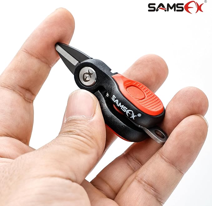 SAMSFX Fishing Nipper with Retractable Tether, Stainless Steel Blades that Cut Braid, Mono and Fluoro Lines, SNIP, Fishing Line Cutters (Red)