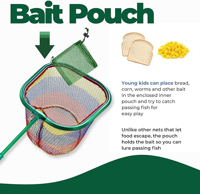 DaddyGoFish Kids Fishing Net - Extendable Telescopic Landing Net for Boy Girl Children Catching Small Fish Crab Shrimp Minnow Dragonfly Beach Pier Lake River Ocean