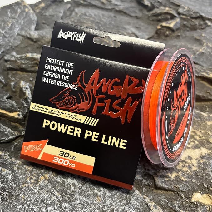 ANGRYFISH 8 Strand PE Braided Fishing Line - High-Visibility to Anglers, Invisible to Fish - Ultra-Strong & Abrasion Resistant - Thinner Diameter for Longer Casts - Pink/Orange - Saltwater/Freshwater