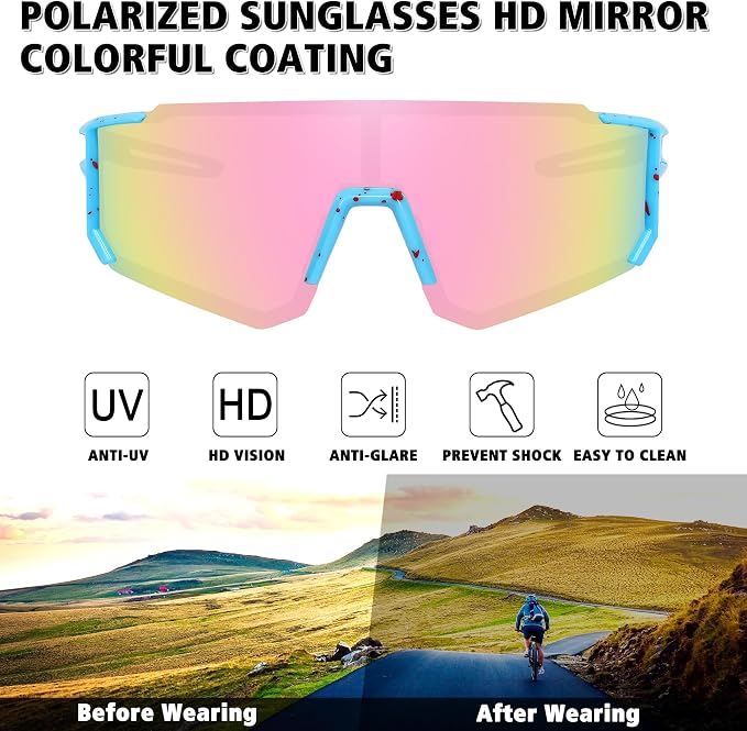 STORYCOAST Polarized Sports Sunglasses for Men Women,Driving Fishing Cycling Mountain Bike Sunglasses UV400 Protection