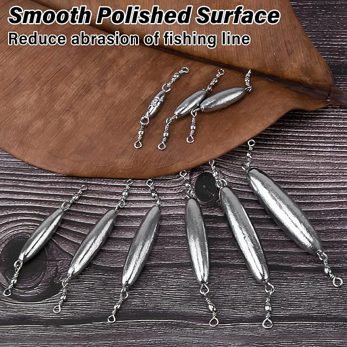 Dr.Fish 10 Pack in-line Trolling Sinkers with Double Swivel Torpedo Weight Lead Fishing Sinkers Double Ring Saltwater Freshwater Salmon Walleye Trolling