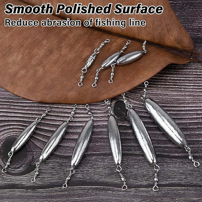 Dr.Fish 10 Pack in-line Trolling Sinkers with Double Swivel Torpedo Weight Lead Fishing Sinkers Double Ring Saltwater Freshwater Salmon Walleye Trolling