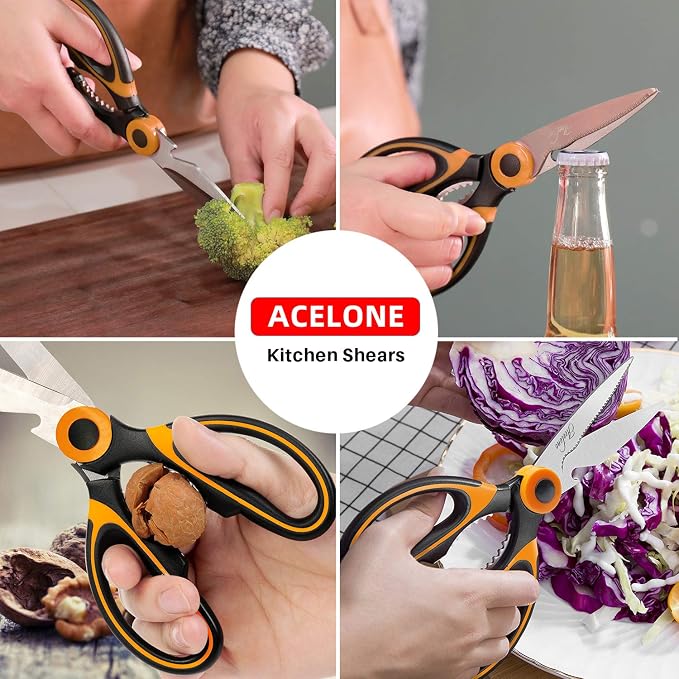 Acelone Kitchen Shears,Premium Heavy Duty Shears Ultra Sharp Stainless Steel Multi-function Kitchen Scissors for Chicken/Poultry/Fish/Meat/Vegetables/Herbs/BBQ…