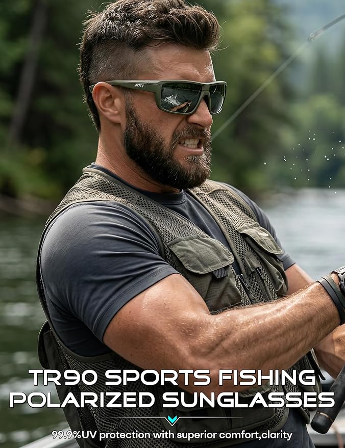 ATTCL Polarized Sunglasses Men for Fishing: UV Protection Lightweight TR90 Sports Wrap Sun Glasses Driving Golf Running
