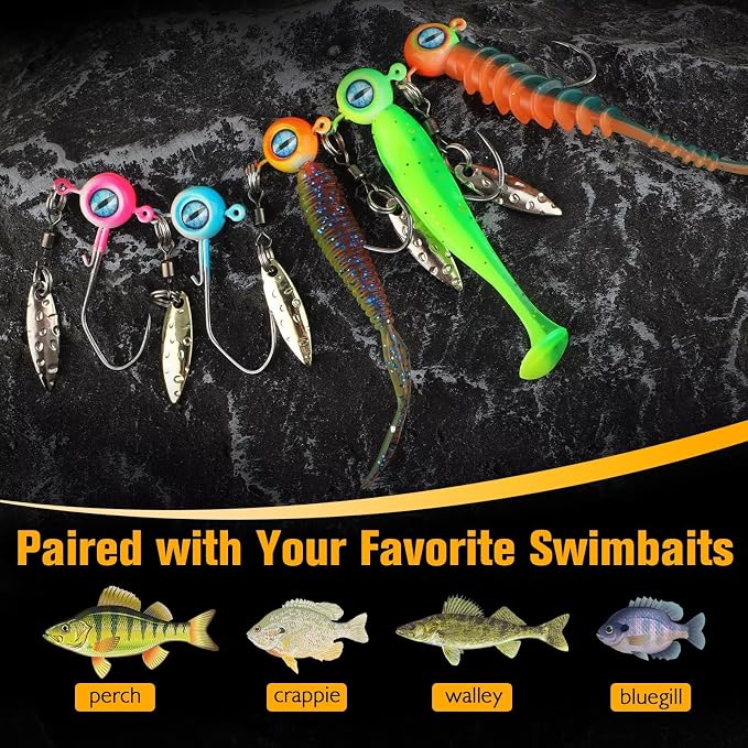 Dovesun Crappie Jig Heads for Fishing Underspin Jig Heads for Crappie Walleye Bluegill Ice Fishing 20pcs/25pcs 1/32oz, 1/16oz, 1/8oz