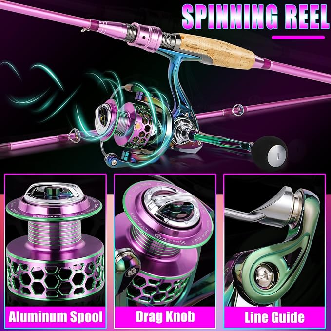 Sougayilang Spinning Rod Reel Combos,Colorful Two Pieces Spinning Pole with Smooth Strong Reel Available for Freshwater Bass Walleye Trout Fishing