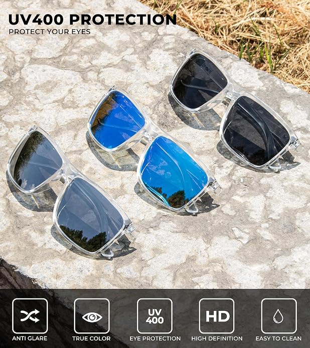 KALIYADI Polarized Sunglasses for Men and Women, Mens Sun Glasses with UV Protection for Driving Fishing Golf (3 Packs)