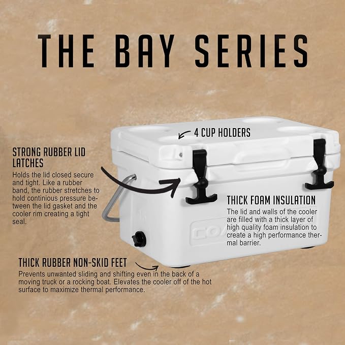 Coastland Bay Series Cooler Premium Everyday Use Insulated Rotomolded Cooler, Small Ice Chest for Tight Spaces, Soccer Games, & Tailgates