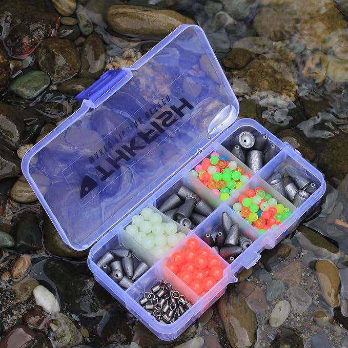 THKFISH Texas and Carolina Fishing Rig Bass Fishing Bullet-Weights for Fishing Sinkers Hooks Rolling Barrel Fishing Swivels Beads Rings Fishing Tackle Kit 35pcs/339pcs/389pcs