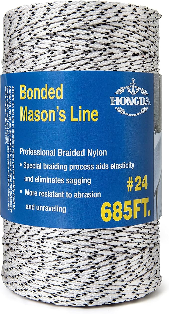 HONGDA Professional Masonry String Lines, 685 Feet #24 Bonded Braided Nylon Mason Line, Durable and Versatile String for Masonry, Construction, Gardening, and DIY Projects