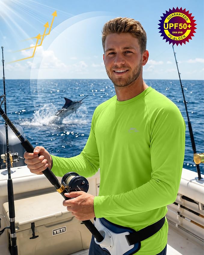 FISHEAL Men's Long Sleeve Fishing Shirts, UPF 50+ Camo Sun Protection Rash Guard, UV Shirt for Swimming Hunting Outdoor
