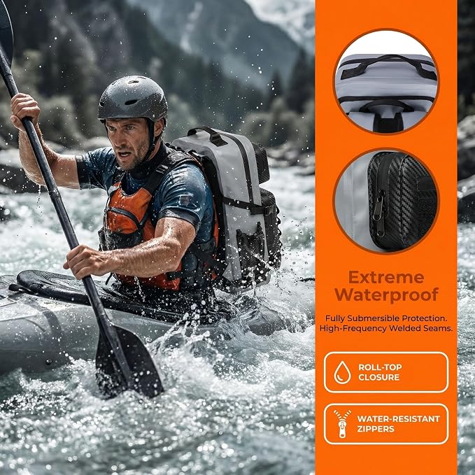 Miramrax Dry Bag Waterproof Backpack 30L Tactical Backpack for Kayaking Hiking Boating Paddle Boarding Fishing Travel Camping Beach Floating Dry Bag for Men Women (Grey)