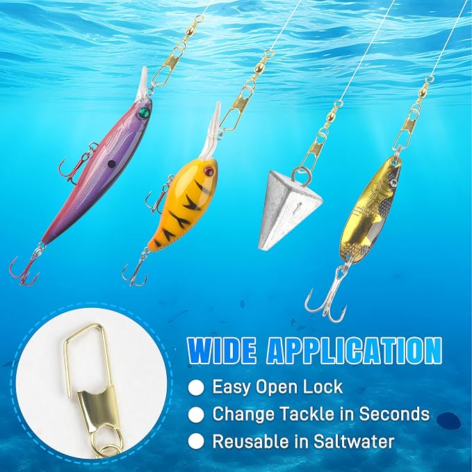 AGOOL Fishing Swivels Snaps, 60/120pcs Barrel Swivels with Nice Snaps Gold High Strength Solid Rings Line Lures Connector Fishing Tackle Accessories