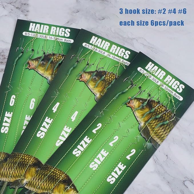 Carp Fishing Hair Rigs Kit 18pcs High Carbon Steel Curved Barbed Hooks Braided Thread Line Fishing Rigs Carp Fishing Tackle