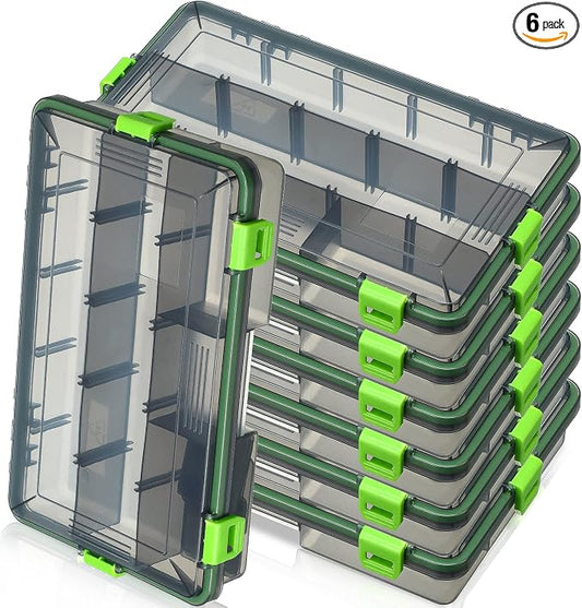 Ramede 6 Pcs Fishing Tackle Boxes Waterproof Airtight Plastic Tackle Box Organizer Transparent Fishing Tackle Storage with Adjustable Dividers for Terminal Tackle Lure Bait Hook(Large)