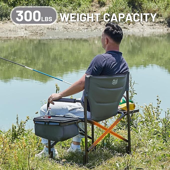 Timber Ridge Folding Camping Chair with Cooler Bag, Director Chair Foldable with Side Table for Adults, Camp Chairs for Outdoor, Lawn, Sports, Fishing, Heavy Duty Supports 300lbs, Grey-2 Pack