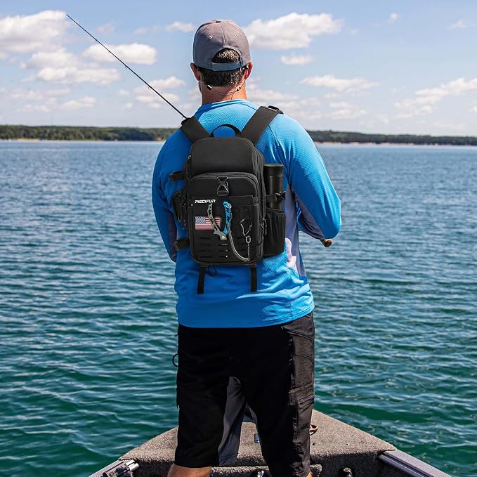 Piscifun Fishing Tackle Backpack with Rod & Gear Holder, Lightweight Fishing Tackle Storage Bag with Protective Rain Cover