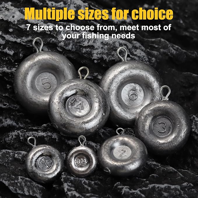 Disc Sinkers Lead Coin Weights Flat Round Sinker for Surf Drifting River Trolling Catfishing Fishing Pancake Sinkers and Weights 3/4oz - 8oz