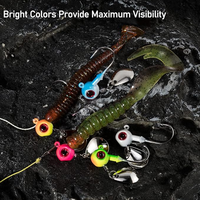 Dr.Fish 10 Pack Underspin Jigs Heads Freshwater Swimbait Ball Jig Bass Walleye Fishing Hooks Colorado Spinner Blade Flat Bottom Stand up