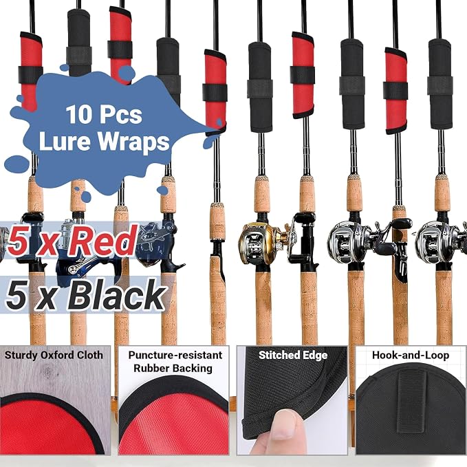 10 Pcs Fishing Lure Wraps - Hook & Lure Protectors Covers for Safe Bait Storage - Rod Covers, Bait Shield with Hook and Loop Fastener - Fishing Accessories