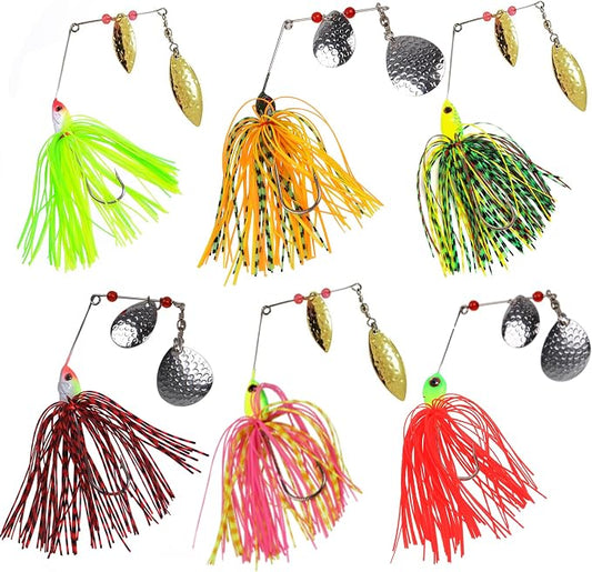 Fishing Lures Spinnerbaits,6/12pcs Bass Fishing Lures Weedless Spinner Baits Bass Lures Multicolor Buzzbaits Skirts Jigs for Bass Trout Walleye Pike Salmon Fishing