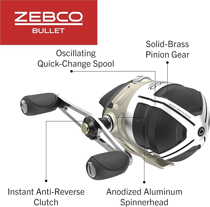 Zebco Bullet MG Spincast Fishing Reel, Size 30 Reel, Ultra-Lightweight Magnesium Body, Changeable Right- or Left-Hand Retrieve, Oversized Non-Slip Handle Knob, Dark Silver