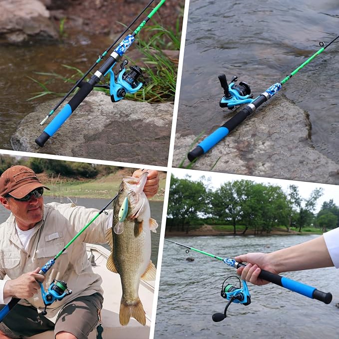 Sougayilang Spinning Reel and 2-Piece Fishing Rod Combo, Durable Graphite & Fiberglass Rod, Split-Grip Cork Handle,Right/Left Handle Position