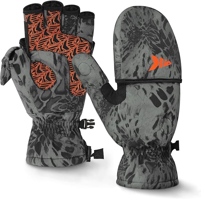 KastKing PolarBlast Convertible Ice Fishing Gloves Cold Weather Mittens and Fingerless Gloves with 3M Thinsulate Ideal for Ice Fishing, Photography