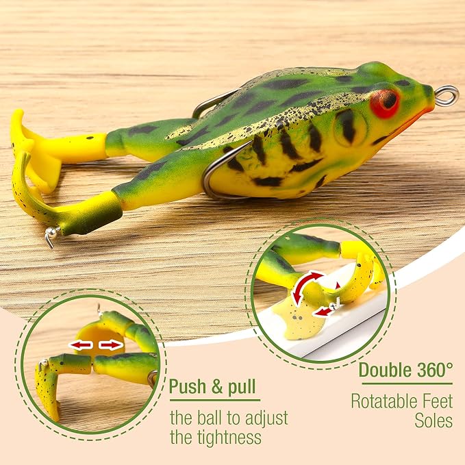 Leitee 10 Pcs Frog Lures - Topwater Frog Lures for Bass & Trout Fishing - Soft Swimbait, Floating Bait with Weedless Multiple Colours for Fresh & Saltwater