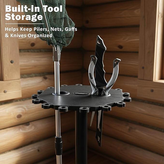Rush Creek Creations 16-Rod Round Fishing Rod Holder for Garage, 360° Access Fishing Pole Holder for Fishing Rods, Reels, Gear, and Accessories, Securely Holds 16 Rods, Gray