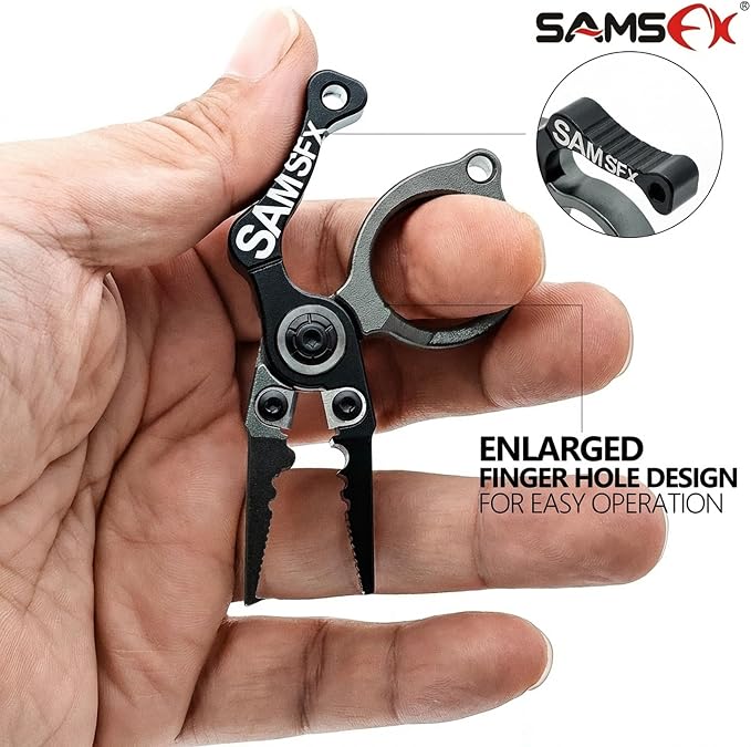 SAMSFX Mini Fishing Pliers with Fly Fishing Zinger Retractor, Fish Hook Remover Tool, Split Ring Pliers for Saltwater & Freshwater, Tungsten Carbide Cutters, Fishing Gear Gift for Anglers