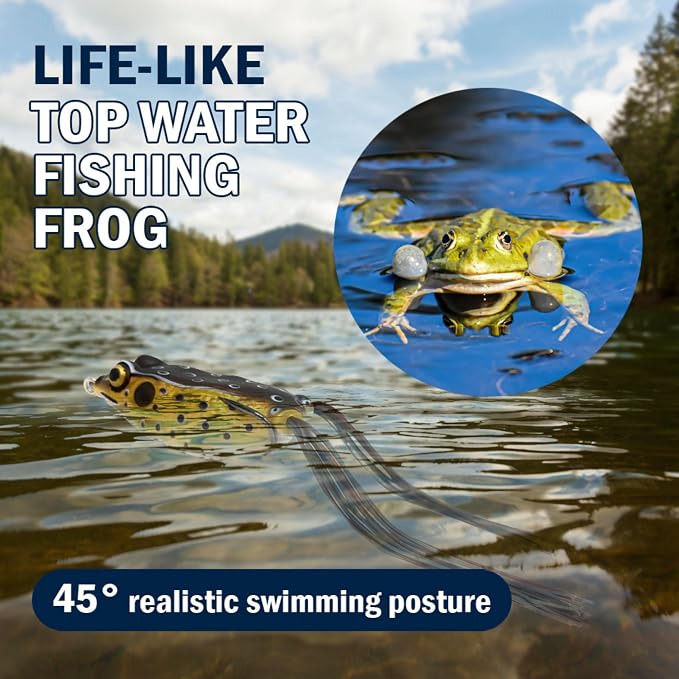 Reaction Tackle Hollow Body Frogs for Bass Fishing - Ultra Realistic Weedless Top Water Frog Lure for Bass, Snakehead, Pike and More - Floating Topwater Fishing Lures - 2 Pack