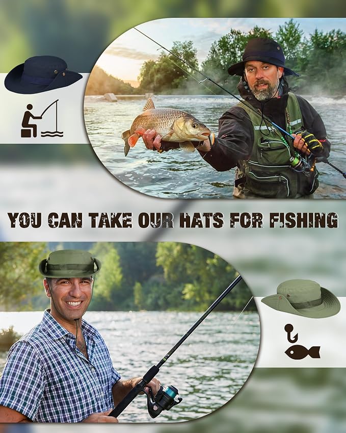 Foaincore Safari Hats Wide Brim Boonie Bucket Hats Sun Protection Summer Fishing Hat for Men Women Hunting Hiking
