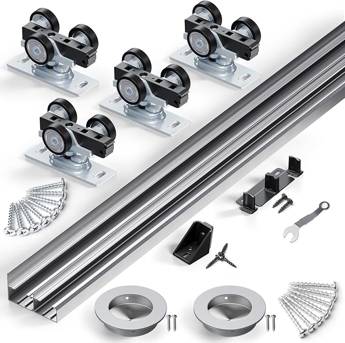 SMARTSTANDARD 48"/4FT Bypass Sliding Door Hardware Kit for Cabinet Closet, Aluminum Alloy Hardware with Finger Pull, for 2 Door System, Smoothly and Quietly, Fit 24.5" Wide Panel, No Door