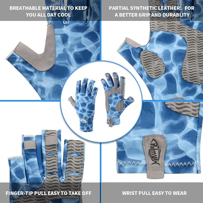 Palmyth UV Protection Fishing Fingerless Gloves UPF50+ Sun Gloves Men Women for Kayaking, Hiking, Paddling, Driving, Canoeing, Rowing