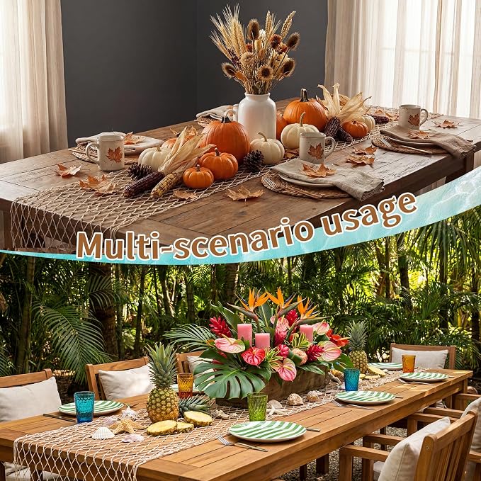 SATINIOR 1 Pcs Fish Net Party Decorations Fishing Net Table Runner 12x72'' Decorative Nautical Cotton Fishnet for Pirate Mermaid Hawaiian Ocean Beach Under the Sea Themed Party Decor (Natural)