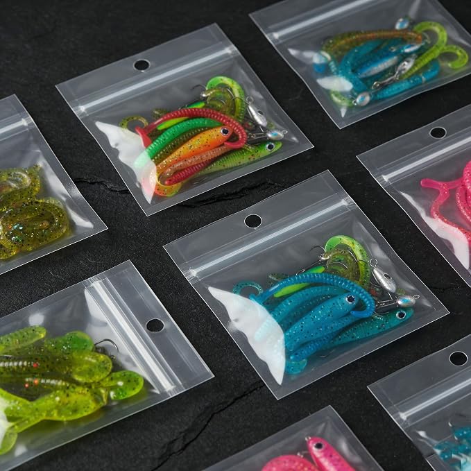 100 Pack Soft Plastic Baits Bags 4”x4" | Heavy-Duty Clear Lock Zipper Lure Packaging Bags - Leakproof Double-Sealed Zipper Storage for Soft Plastic Lures & Fishing Gear | Multiple Sizes