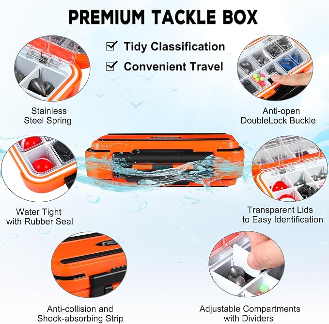 PLUSINNO 253/387pcs Fishing Gear Accessories Kit, Fishing Tackle Box with Tackle Included, Fishing Hooks, Fishing Weights Sinkers, Spinner Blade, Fishing Equipment for Bass Trout Bluegill Crappie