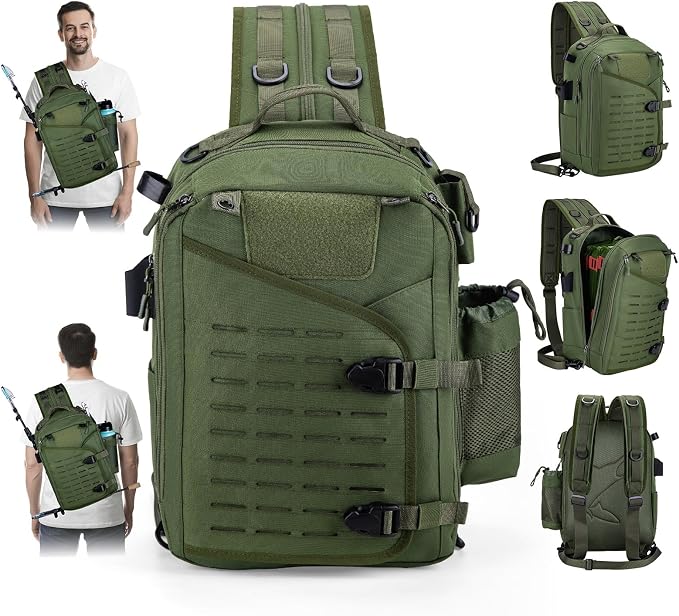 Goture Green Tackle Bag with 3600 Trays, Rod Holder 900D Fishing Tackle Storage Bag for Kayak, Shore Fishing