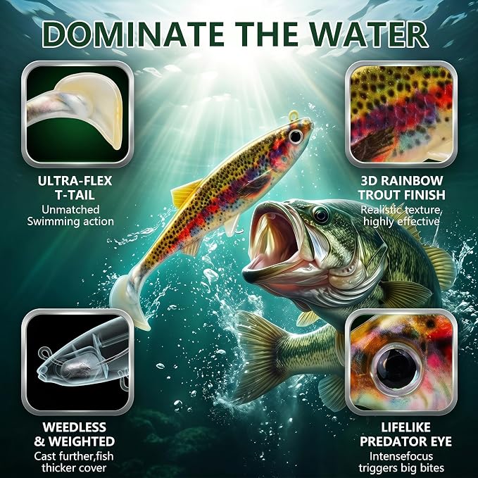 Soft Fishing Lures for Bass Fishing:Pre-Gigged Swim Baits for Saltwater or Freshwater.Soft Plastic Fishing Accessories.