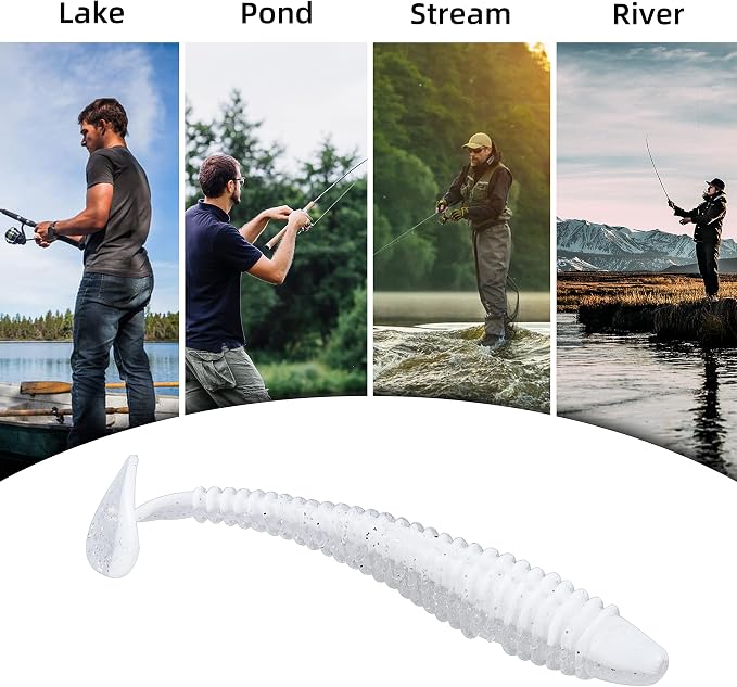Paddle Tail Swimbaits 100/80/50PCS, 5/4/3/2 inch Soft Fishing Lures Bulk Pack – Durable Lifelike Action Lures for Bass, Trout, Crappie – Freshwater & Saltwater Fishing Gifts