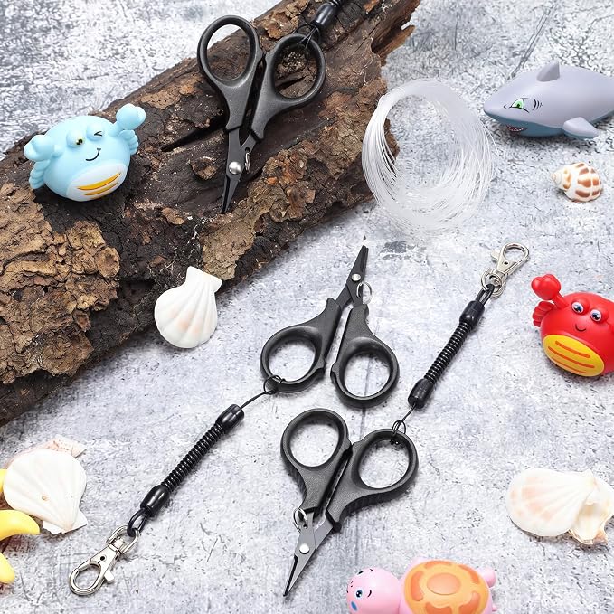 Minatee 3 Pieces Fishing Scissors, Stainless Steel Fishing Line Cutter Portable Braided Line Cutter with Titanium Coating Fishings with Hook and Retractable Coil Lanyards Accessories