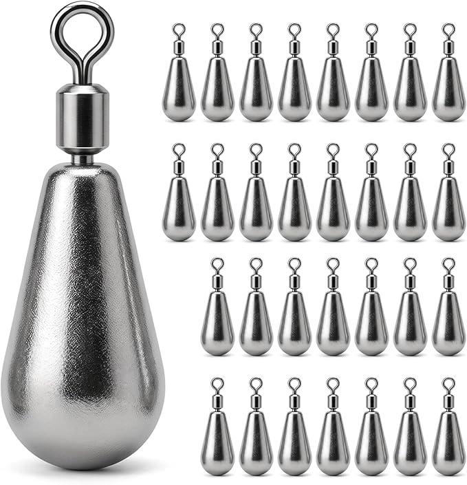 Drop Shot Fishing Weights with Rolling Swivel Streamlined Lead Fishing Sinkers for Freshwater Saltwater Catfish Bass Casting Fishing and Bottom Fishing Rigs