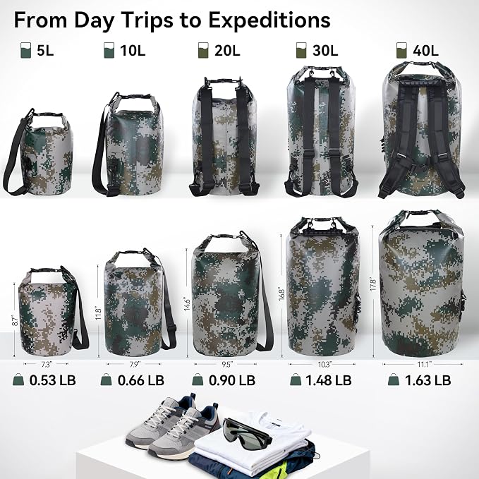 MARCHWAY Floating Waterproof Dry Bag Backpack 5L/10L/20L/30L/40L, Roll Top Sack Keeps Gear Dry for Kayaking, Rafting, Boating, Swimming, Camping, Hiking, Beach, Fishing